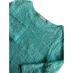 Soft Surroundings Turquoise Crochet Knit Sweater 3/4 Sleeve Pullover Women's M